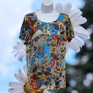 Large Short Sleeve Top Multi-Color, With Rhinestones Design-Offers Welcome